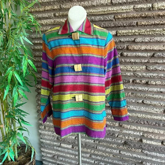 Norm Thompson Art to Wear Ethnic Serape Striped  100% Cotton Jacket Size Medium - Picture 1 of 9